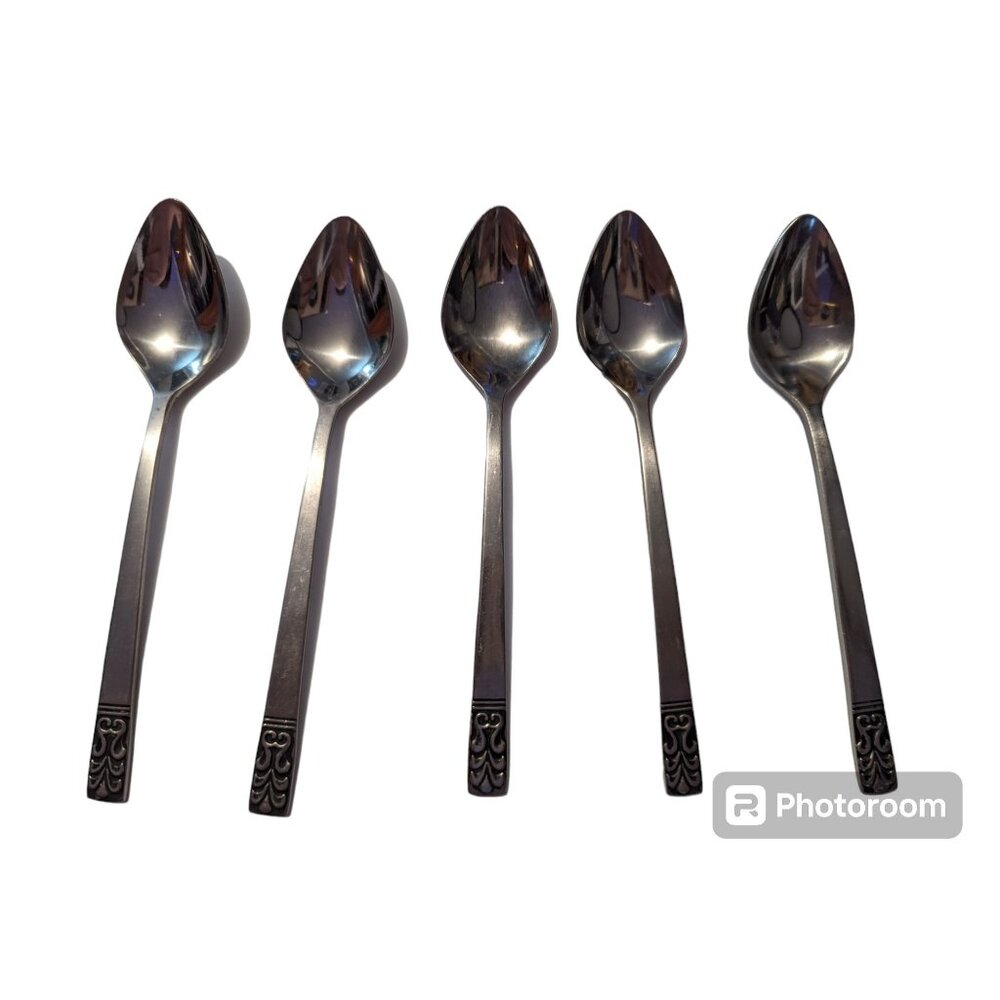 VTG‎ CARLYLE Hong Kong stainless cameo pattern lot 5 teaspoons replacement